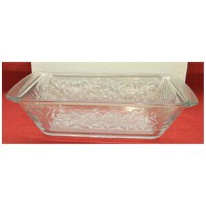 Loaf Casserole Baking Dish Clear Glass Flower Pattern No ID ~10-3/4"x 5-1/2"x 3"